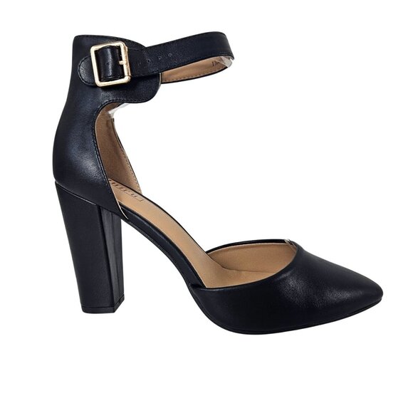 Womens Black Size 10 Block 4" Heels Pumps Shoes Ankle Strap Closed Pointed Toe - Picture 3 of 14